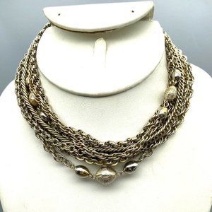 Eclectic Vintage Multi Strand Chain Choker, Messy Mix of Beads and Links, Retro